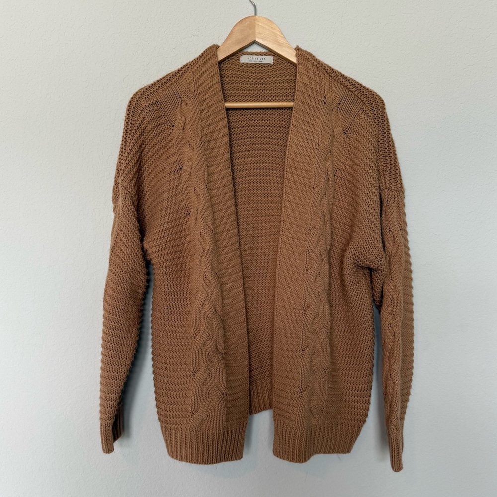 Active USA Tan Cable Knit Cardigan